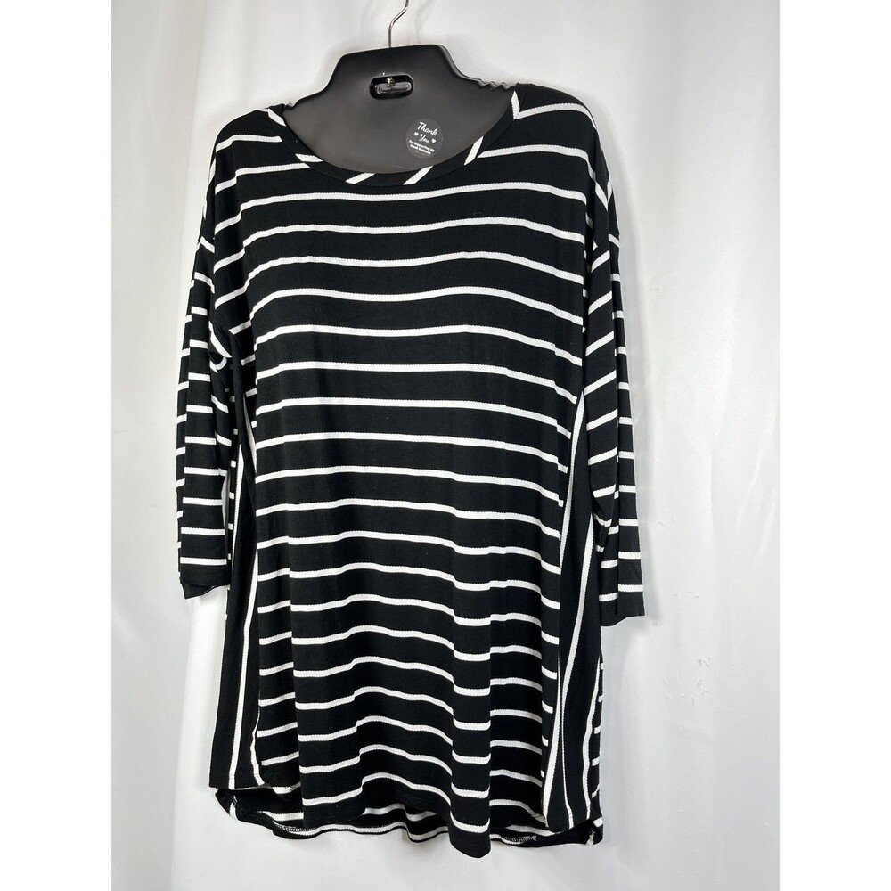 Chico's Zenergy Shirt Womens Size 8/10 1 Black Stripe Boat Neck 3/4 Sleeve Tunic